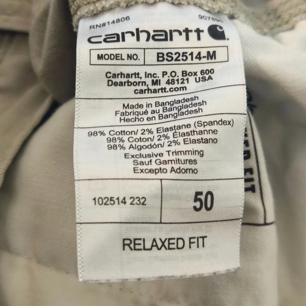 Carhartt Work Shorts Mens 50‎ Tan Rugged Flex Relaxed Fit Canvas BS2514-M